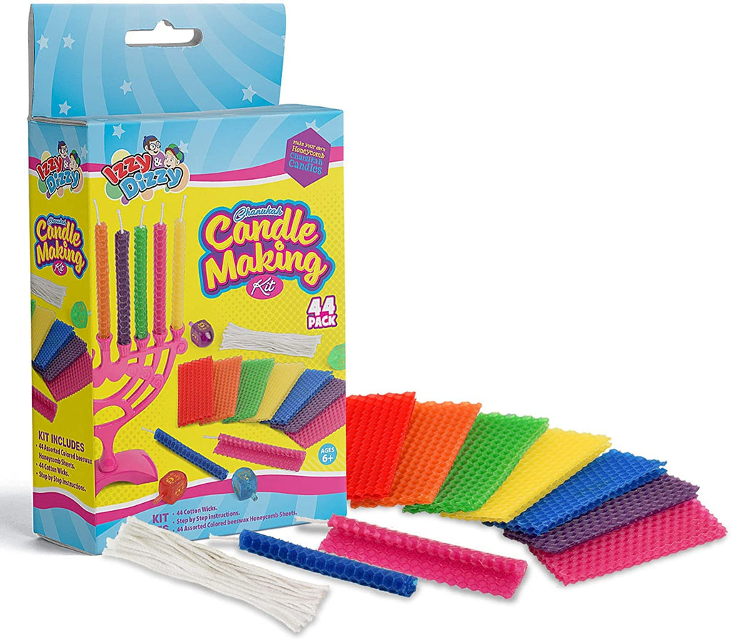 Izzy 'n' Dizzy Hanukkah Candle Making Kit - Includes 44 Beeswax Honeycomb Sheets, 44 Cotton Wicks, Instructions - Chanukah Arts and Crafts