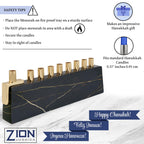 Zion Judaica Ltd Elegant Decorative Hanukkah Candle Menorah Aluminum Wrapped with Marble Decal (Black/Gold) & Brass Candle Cups - Landscape Minorah