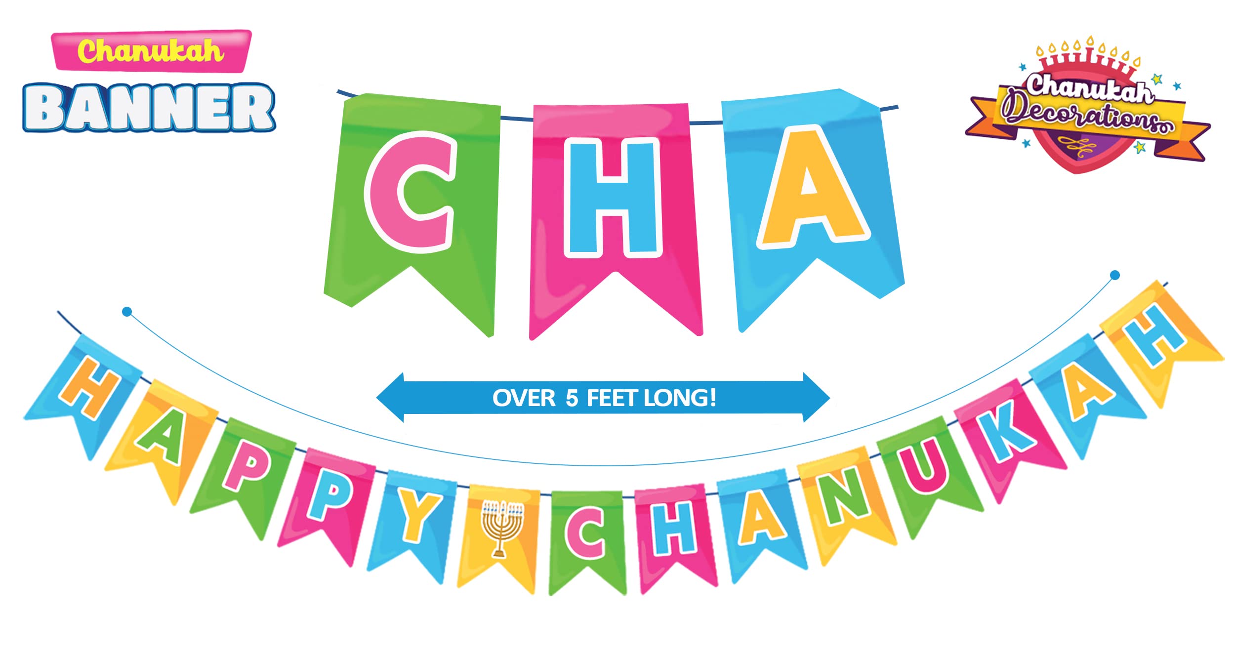 Izzy 'n' Dizzy Happy Hanukkah Banner - Chanukah Banner - Multicolored Holiday Party Decorations