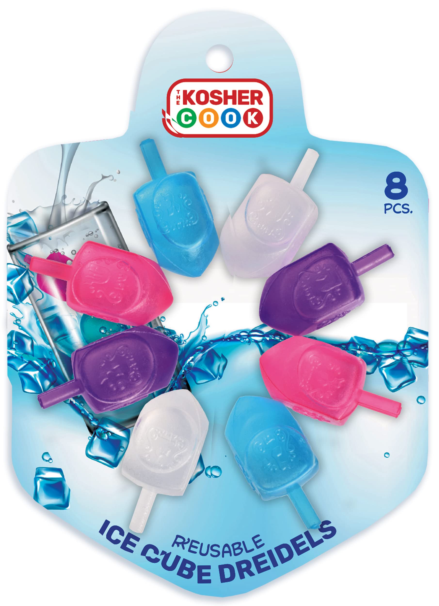 The Kosher Cook Dreidel Shaped Reusable Ice Cubes, Food Grade Freezer Safe Silicone Ice Cube, Hanukkah Ice Cubes Reusable (Pack of 8)