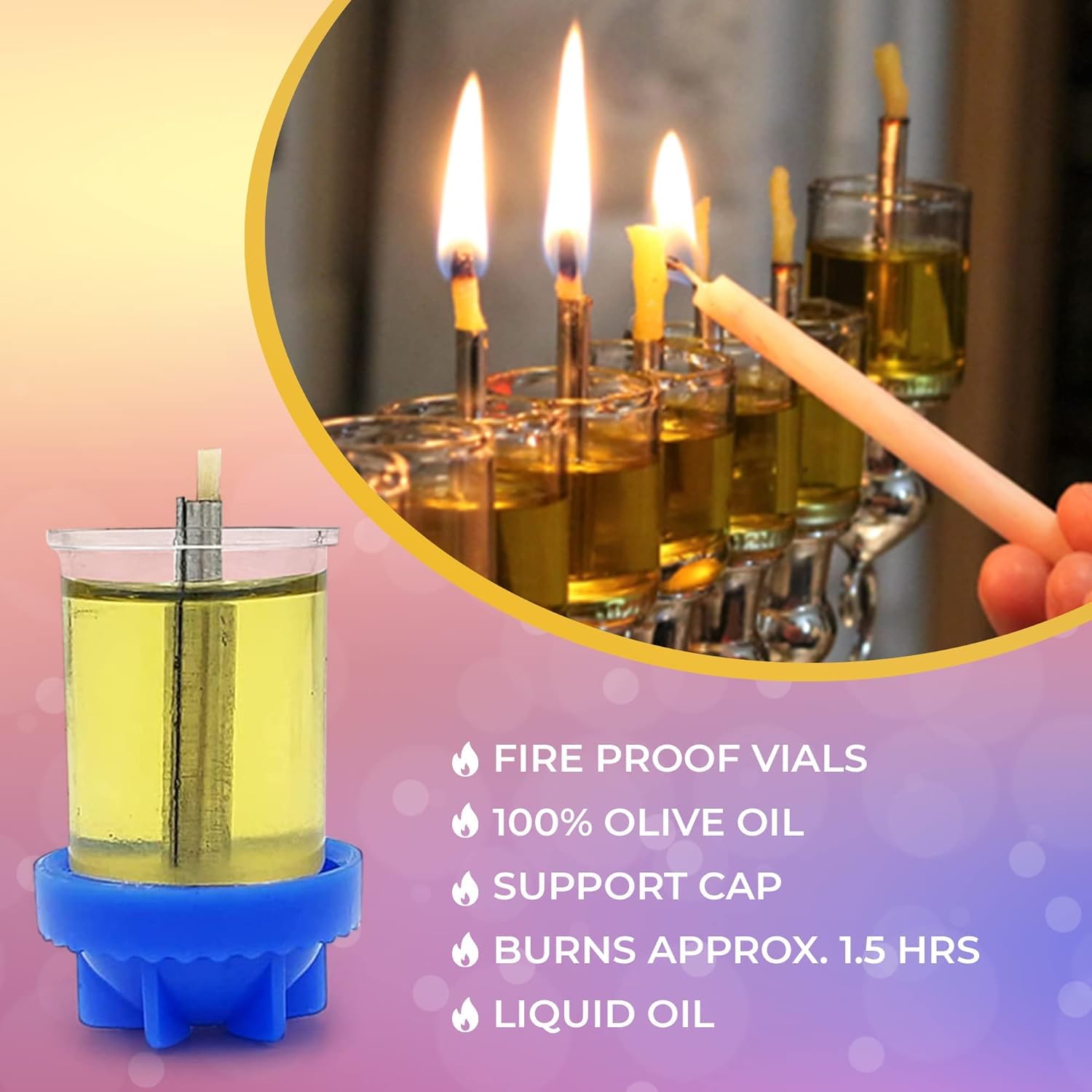 Vehaer 44 Prefilled Cups, 2.5 Hour Burn, Hanukkah, Chanukah Olive Oil, Ready to Use, Fits Most Menorah (Liquid Oil Medium)