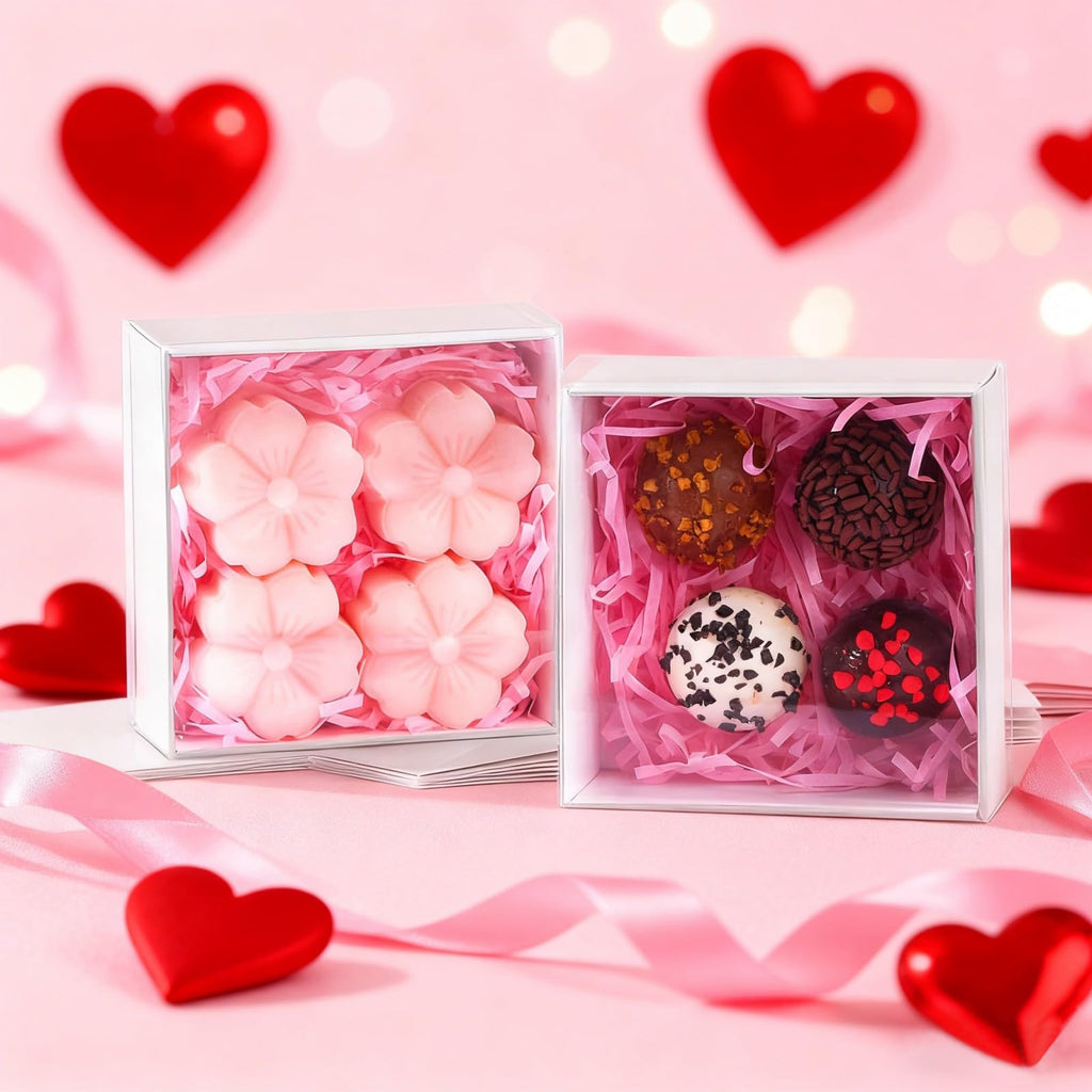 25-Pack of 4x4x2 Inch White Bakery Boxes with Clear Lids