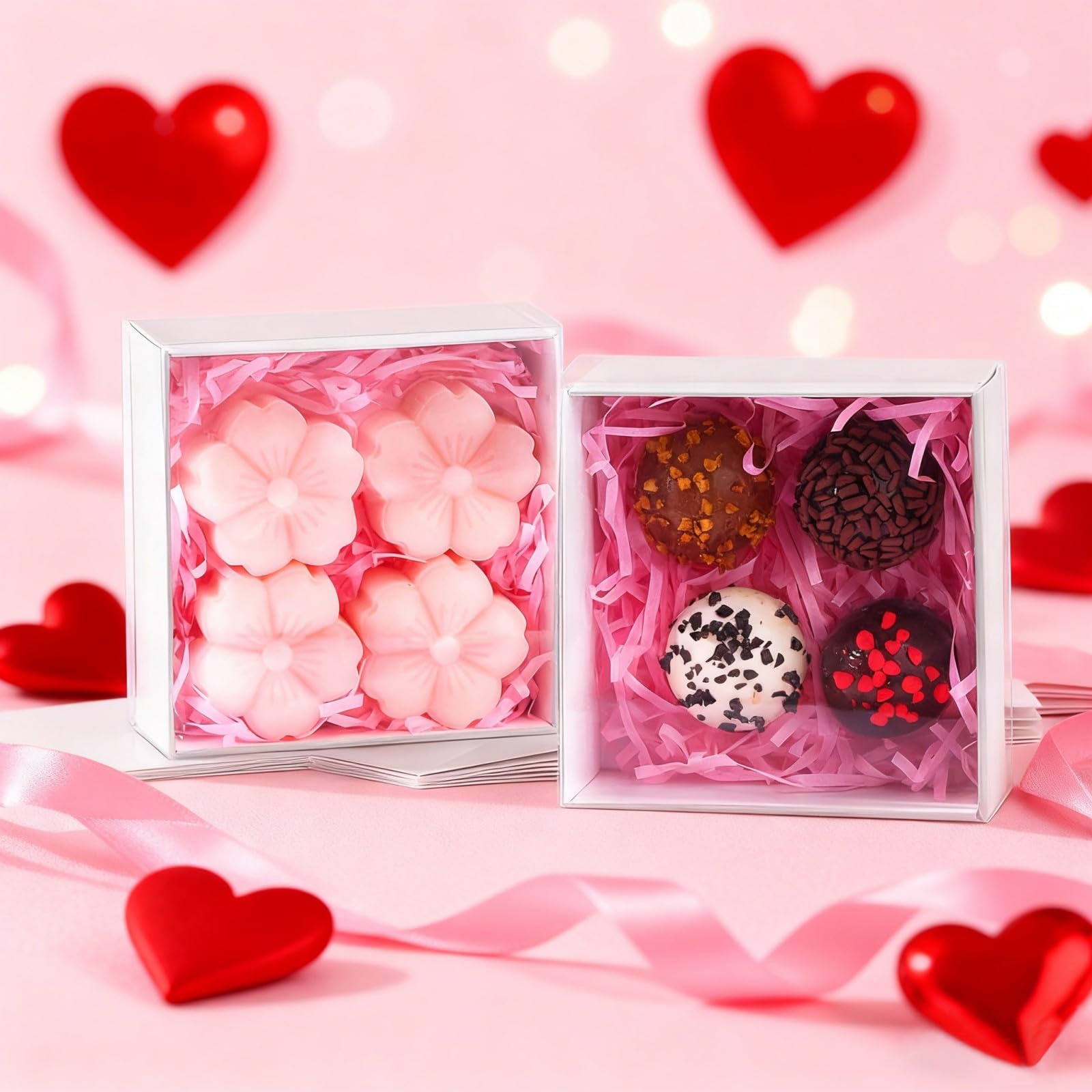 25-Pack of 4x4x2 Inch White Bakery Boxes with Clear Lids