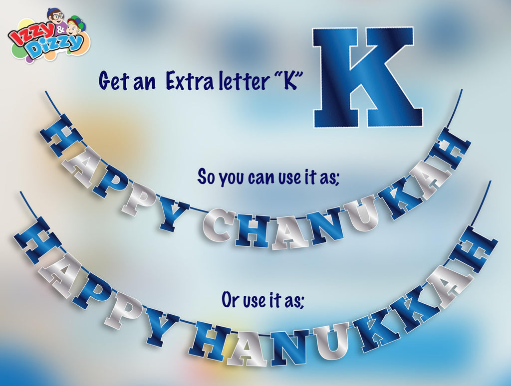 Happy Hanukkah Banner - Chanukah Decor- Blue and Silver "Happy Chanukah" or "Happy Hanukkah" Letters Banner