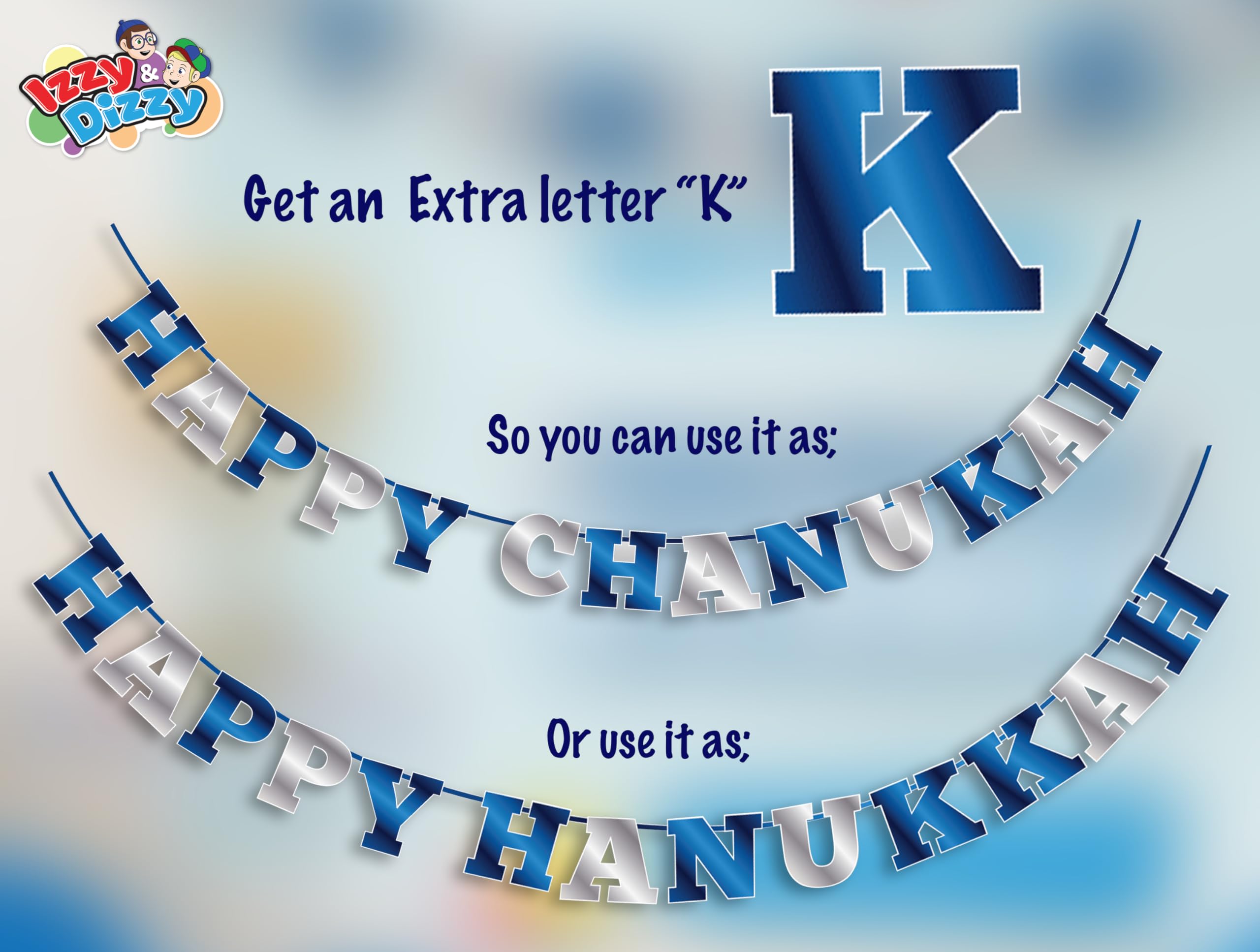 Happy Hanukkah Banner - Chanukah Decor- Blue and Silver "Happy Chanukah" or "Happy Hanukkah" Letters Banner