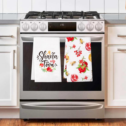 Vansolinne Rosh Hashanah Kitchen Towels Shana Tova Dish Towel Happy Rosh Hashanah Hostess Gift Idea Holiday Party Home and Kitchen Decorations
