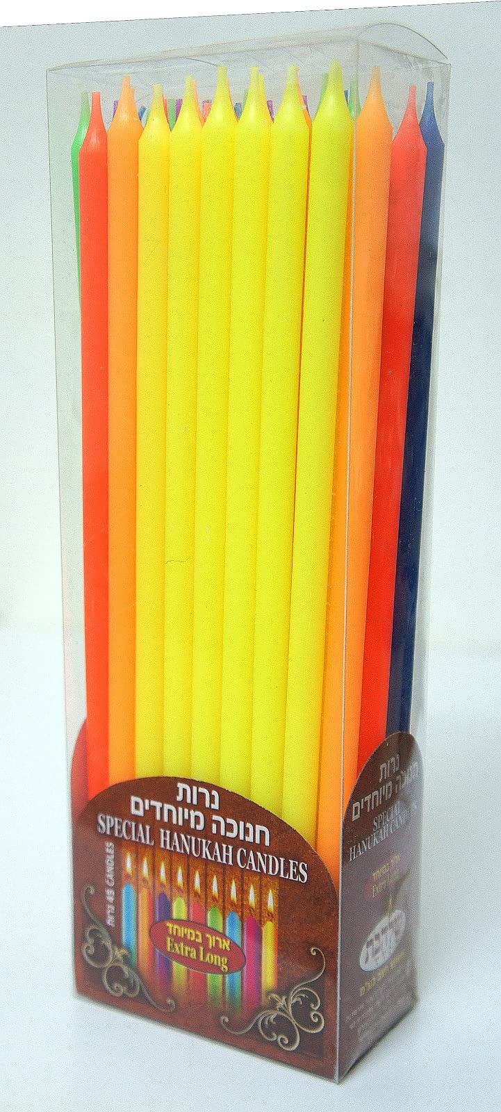 Shalhevet Light Special Neon Bright 44 Dripless Candles Multi Use, Birthday, Chanukah (Tall)