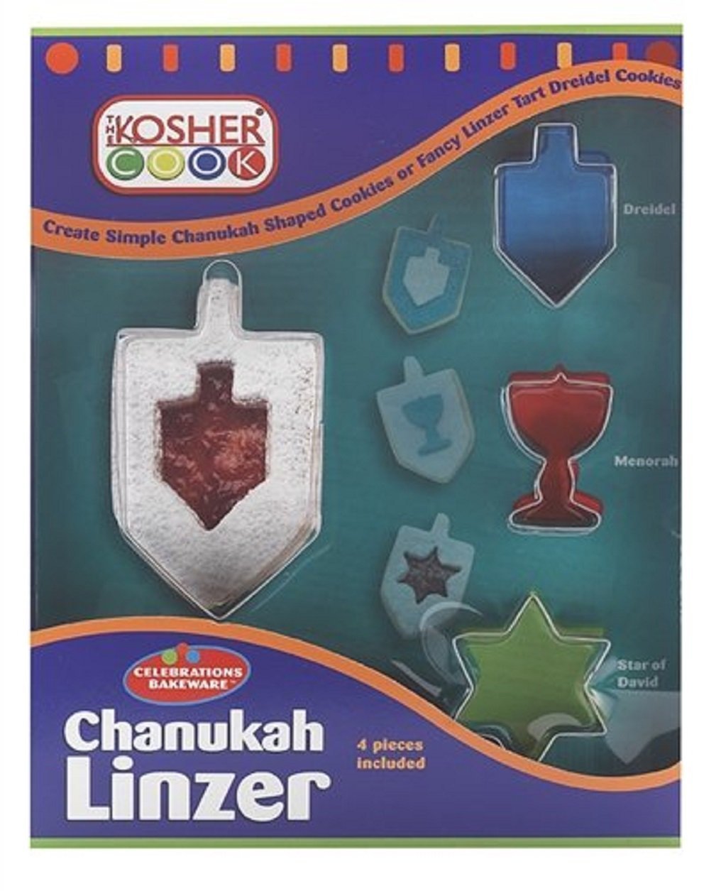 The Kosher Cook Hanukkah Cutters and Stainless Steel Chanukah Cookie Cutters, 4 Piece Set