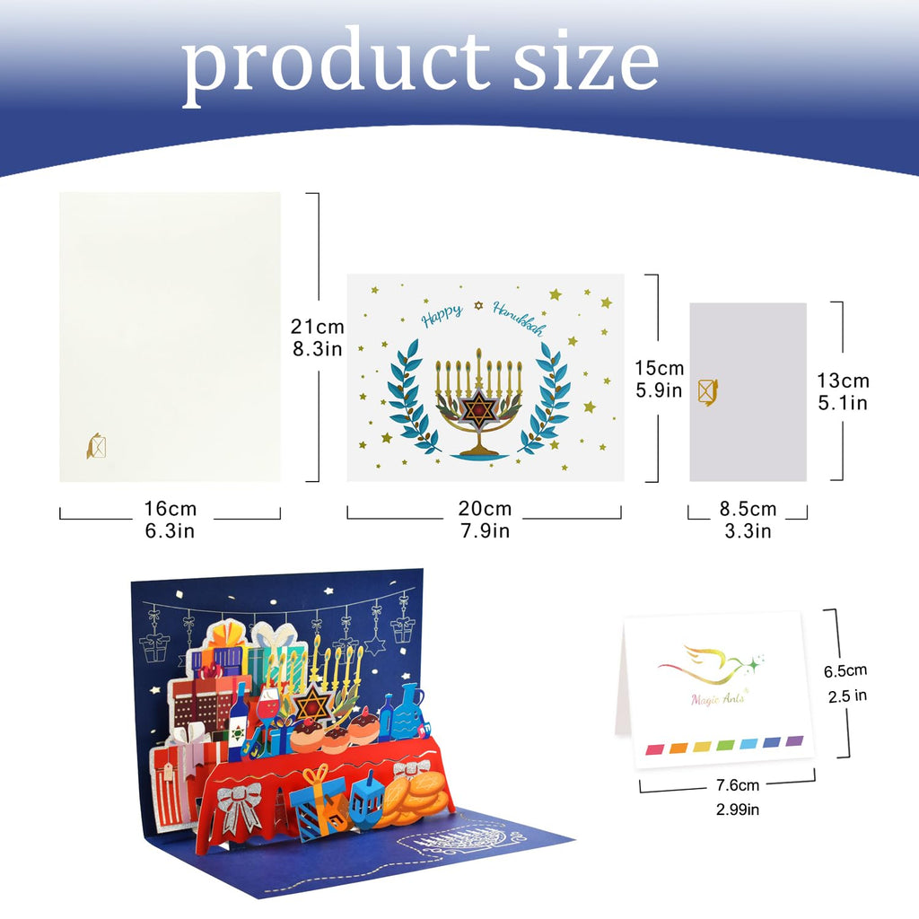 Hanukkah 3D Pop Up Greeting Card – Holiday Card with Menorah, Candles, Dreidel, and Star of David – Festival of Lights Jewish Greeting Card for Family, Friends, and Loved Ones with Envelope & Blank Note Card
