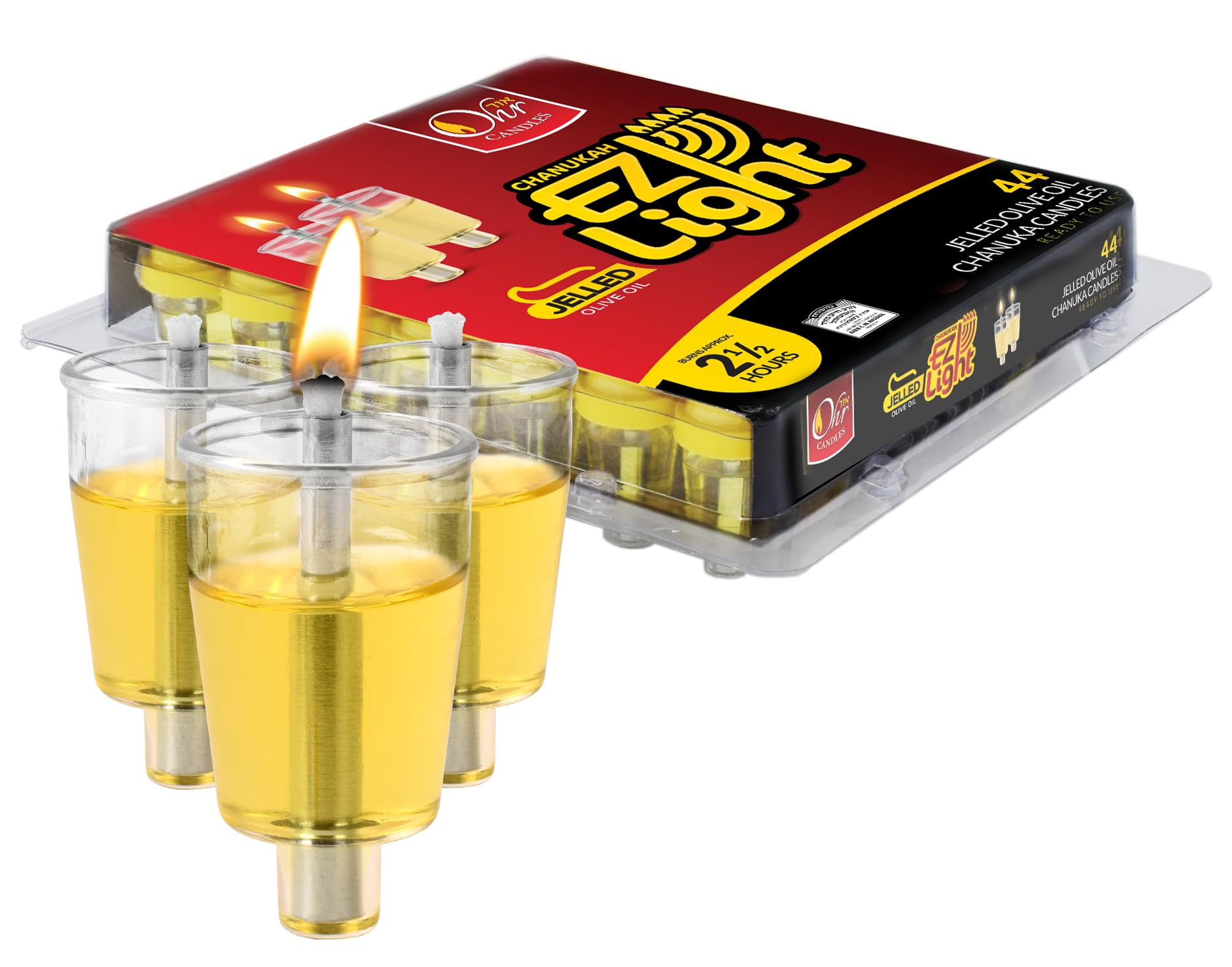OHR CANDLES Pre - Filled Menorah Oil Cup Candles, Hanukkah Candles EZ Lights, Jelled 100% Olive Oil with Cotton Wick in Plastic Cup, Medium (Pack of 44) - Burns Approx, 1/2 Hrs