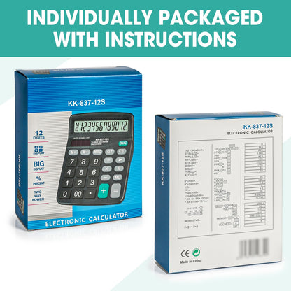 6 Pack Calculator Bulk, 12 Digits Calculators Desktop with Large LCD Display and Sensitive Butto, Solar and Battery Dual Power, Desk Calculator for Office, School, Home