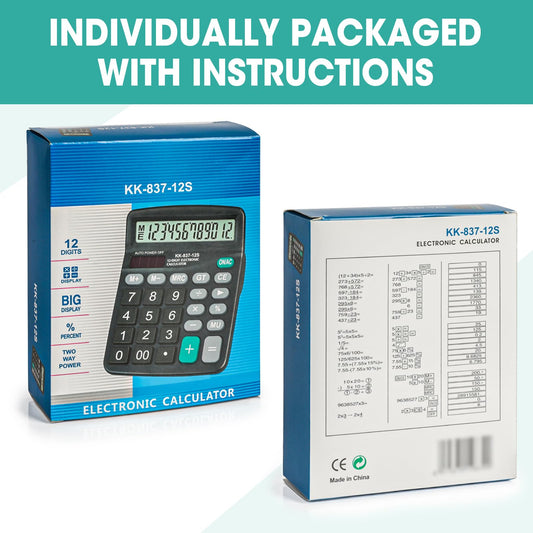 6 Pack Calculator Bulk, 12 Digits Calculators Desktop with Large LCD Display and Sensitive Butto, Solar and Battery Dual Power, Desk Calculator for Office, School, Home