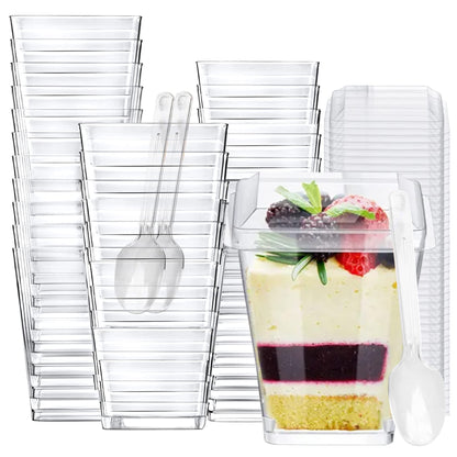 50 Pack 5 oz Mini Dessert Cups with Lids & Spoons – Reusable Parfait & Appetizer Cups, Clear Shooter Bowls – Ideal for Baby Shower, Small Parties, Tasting, Mousse, Pudding – BPA-Free & Recyclable