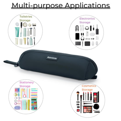 Ralnitote Small Pencil Pouch with 180° Open Design, Slim Pencil Case for Girls and Boys, Aesthetic & Cute Pen Bag for School, Office, Makeup or Tech Accessories-Black