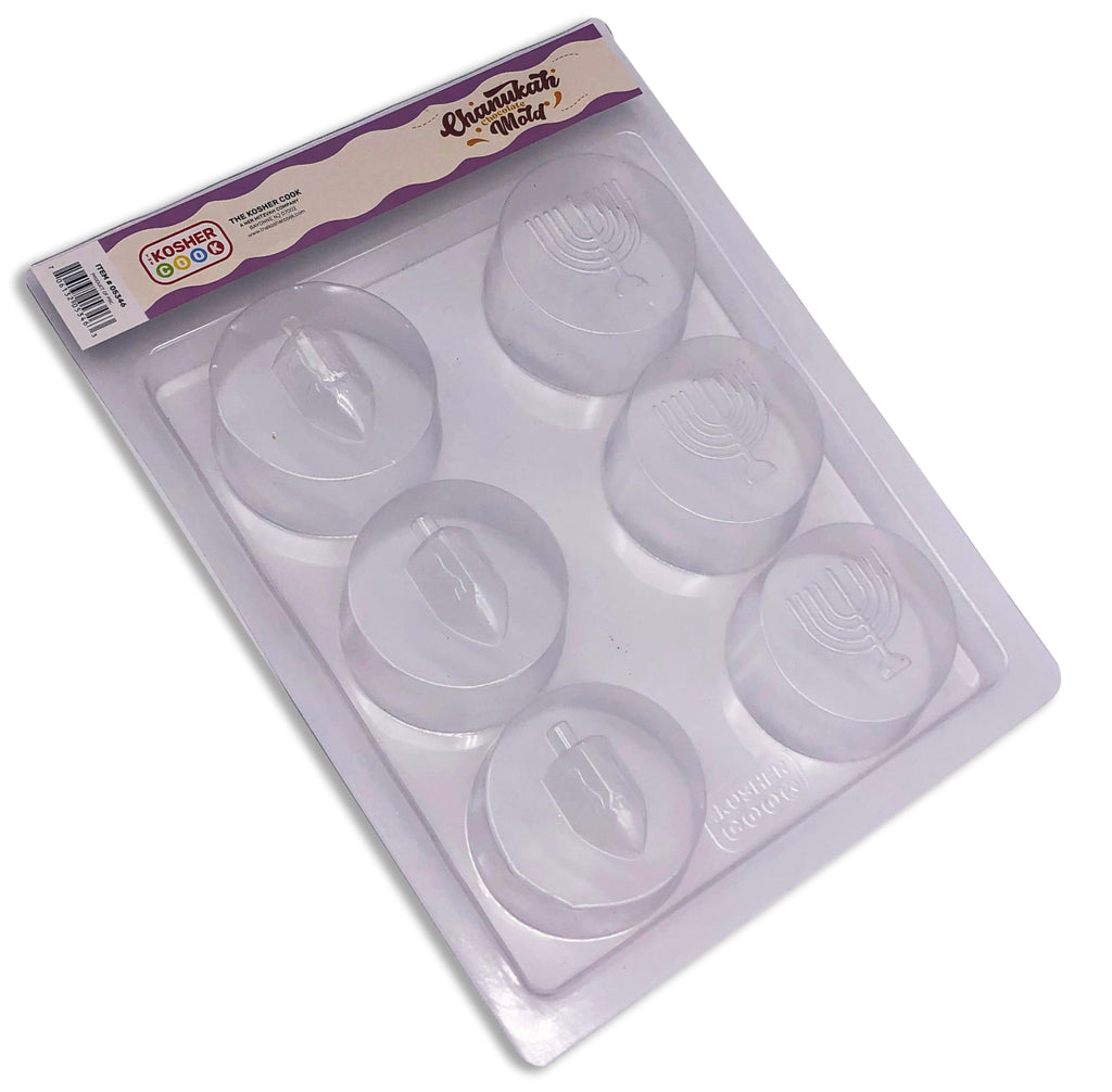 The Kosher Cook Hanukkah Chocolate Molds, 1.5 inch Round Chanukah Menorah & Dreidel and Menorah Shaped Plastic Molds