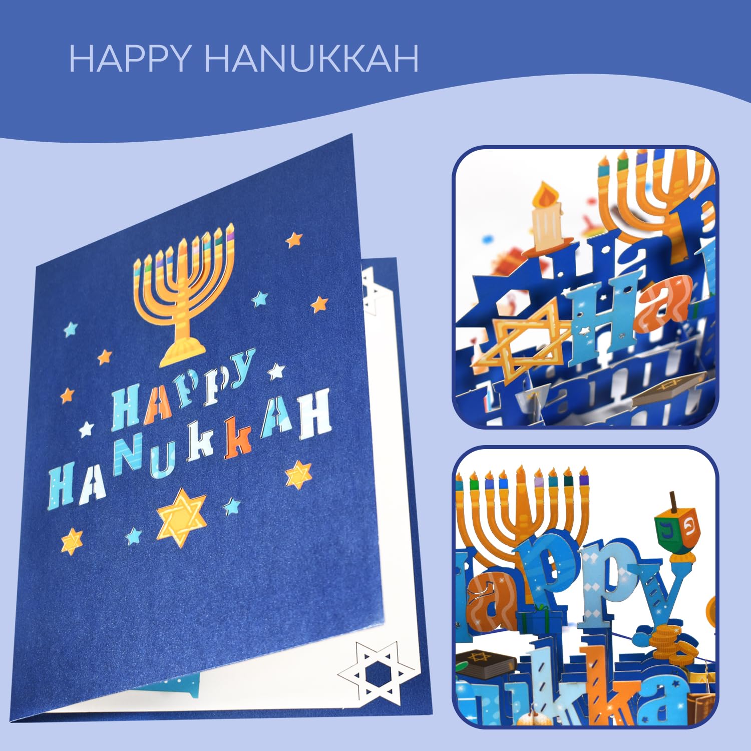 Magic Ants 3D Pop-Up Hanukkah Card – Happy Hanukkah Greeting Card with Menorah, Dreidels, Color Candle and Star of David – Unique Festival of Lights Card for Jewish Holidays with Envelope