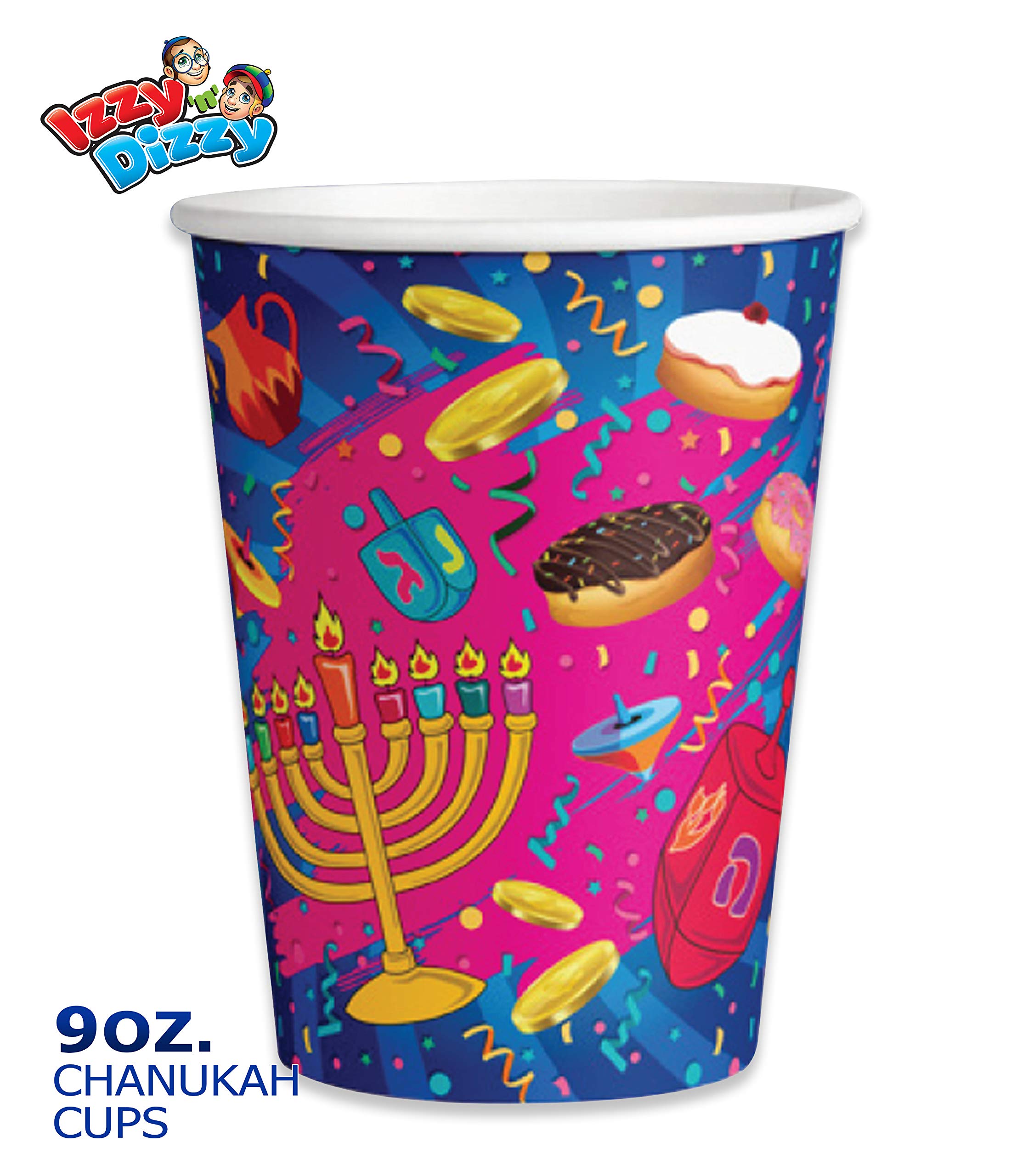 Izzy 'n' Dizzy Hanukkah Cups - Chanukah Paper Goods - 9 oz - 10 Pack