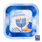 Izzy 'n' Dizzy Hanukkah Plates - 7 Inch - 10 Pack - Hanukkah Paper Goods - Blue and White Chanukah Themed Party Supplies