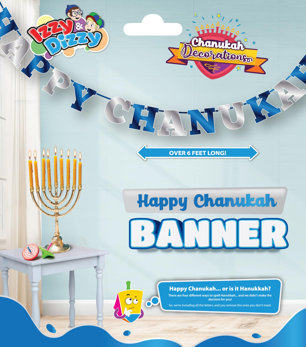 Happy Hanukkah Banner - Chanukah Decor- Blue and Silver "Happy Chanukah" or "Happy Hanukkah" Letters Banner