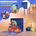 Hanukkah 3D Pop Up Greeting Card – Holiday Card with Menorah, Candles, Dreidel, and Star of David – Festival of Lights Jewish Greeting Card for Family, Friends, and Loved Ones with Envelope & Blank Note Card