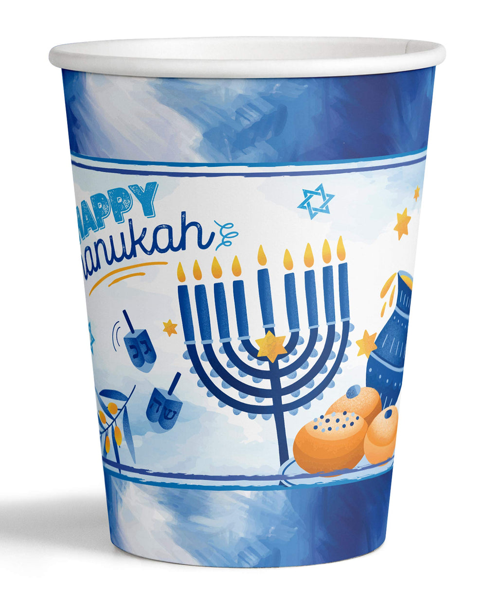 Izzy 'n' Dizzy Hanukkah Cups - 9 oz - 10 Pack - Hanukkah Paper Goods - Blue and White Chanukah Themed Party Supplies