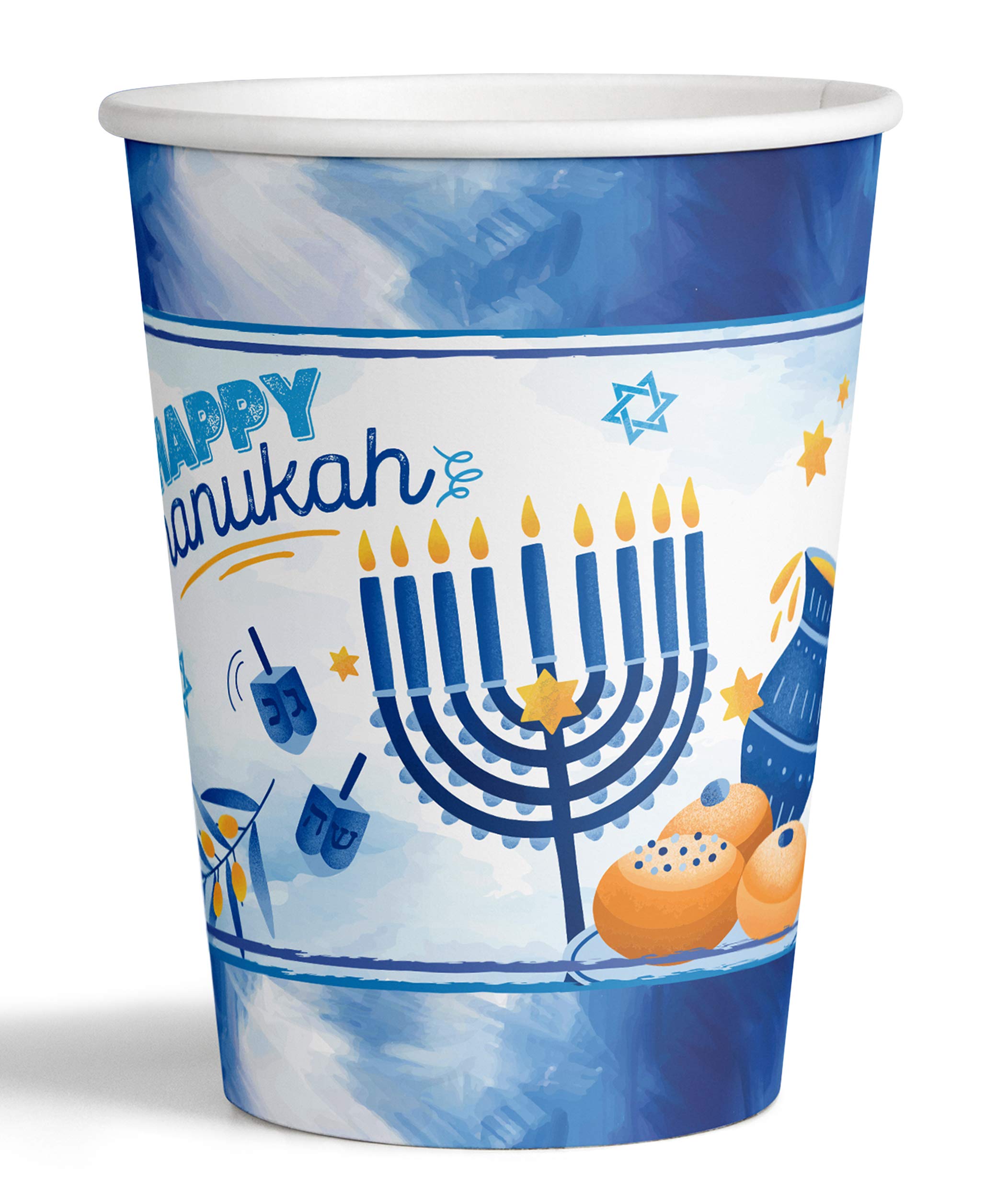 Izzy 'n' Dizzy Hanukkah Cups - 9 oz - 10 Pack - Hanukkah Paper Goods - Blue and White Chanukah Themed Party Supplies