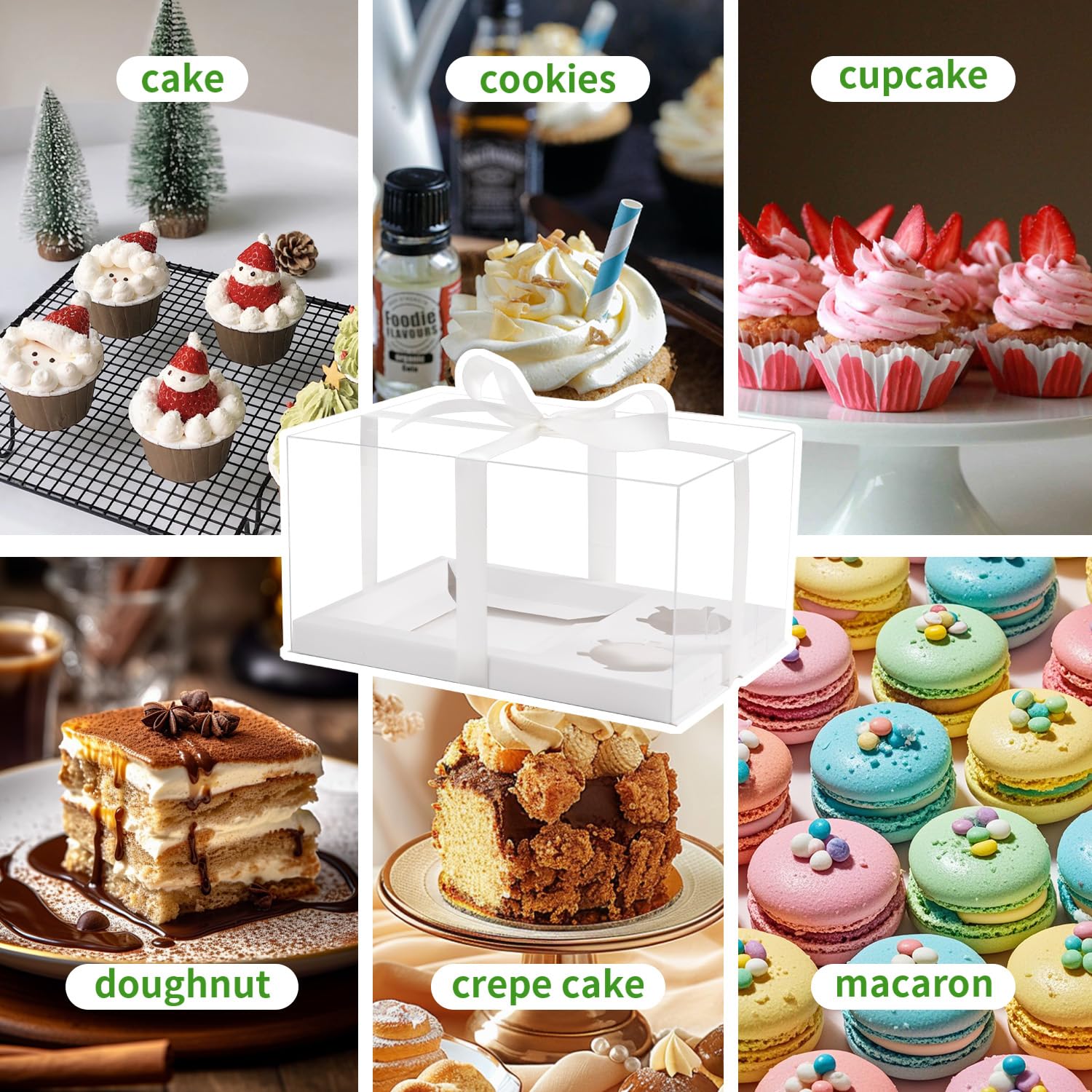 3pcs Clear Cupcake Boxes Combo,Cake and Cupcakes Box 1+4 Bento Box with Clear Window