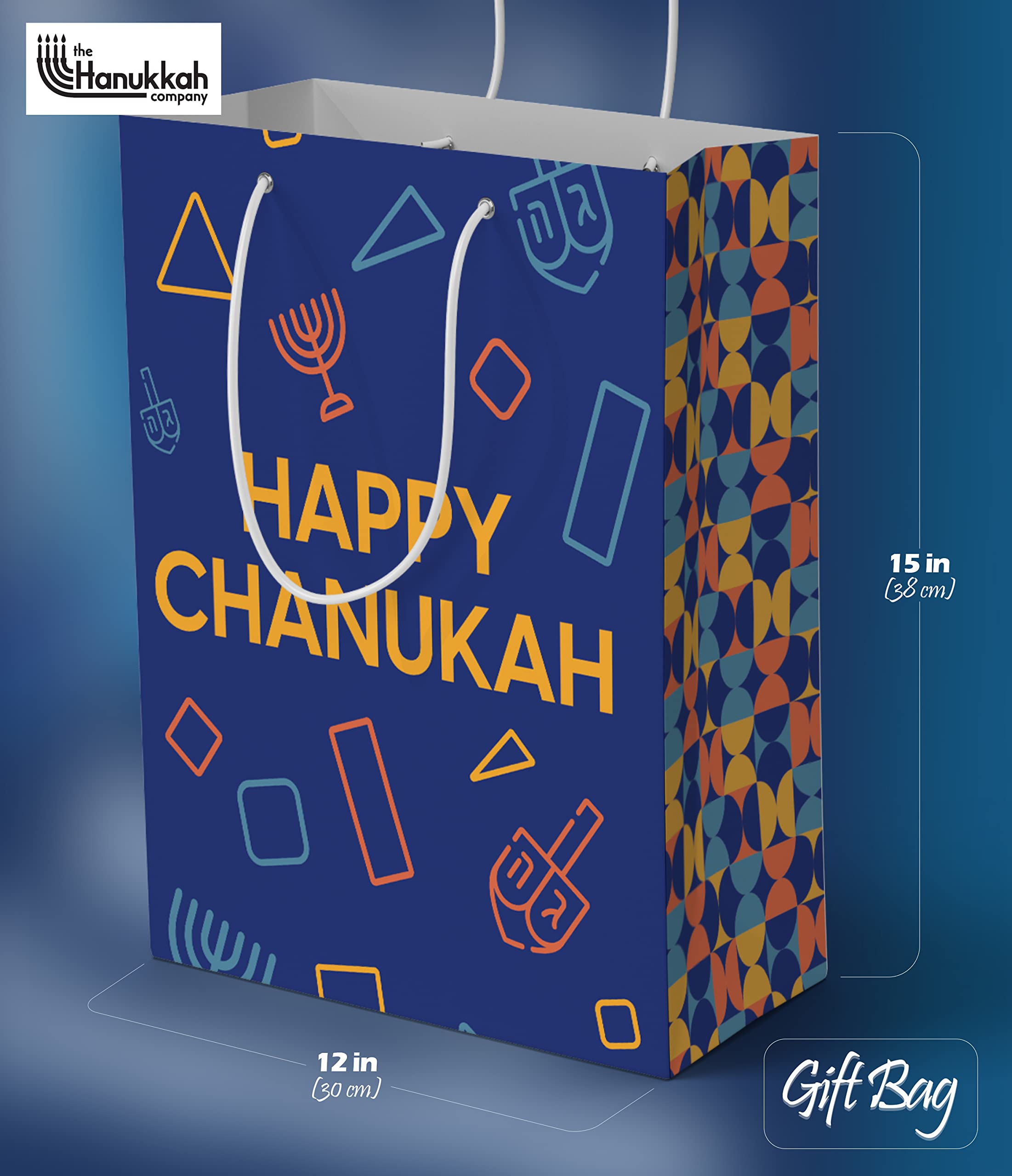 The Hanukkah Company - 2 Pack Blue Gift Bags - 12 Inch x 15 Inch - Hanukkah Designs