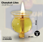 Menorah Jelled Oil Chanukah Lites - Small Round - 44 Pre-Filled Jelled Olive Oil Cup Candles - Quality Pure Olive Oil with Cotton Wicks in Glass Cup Burns Approx. 2 Hours