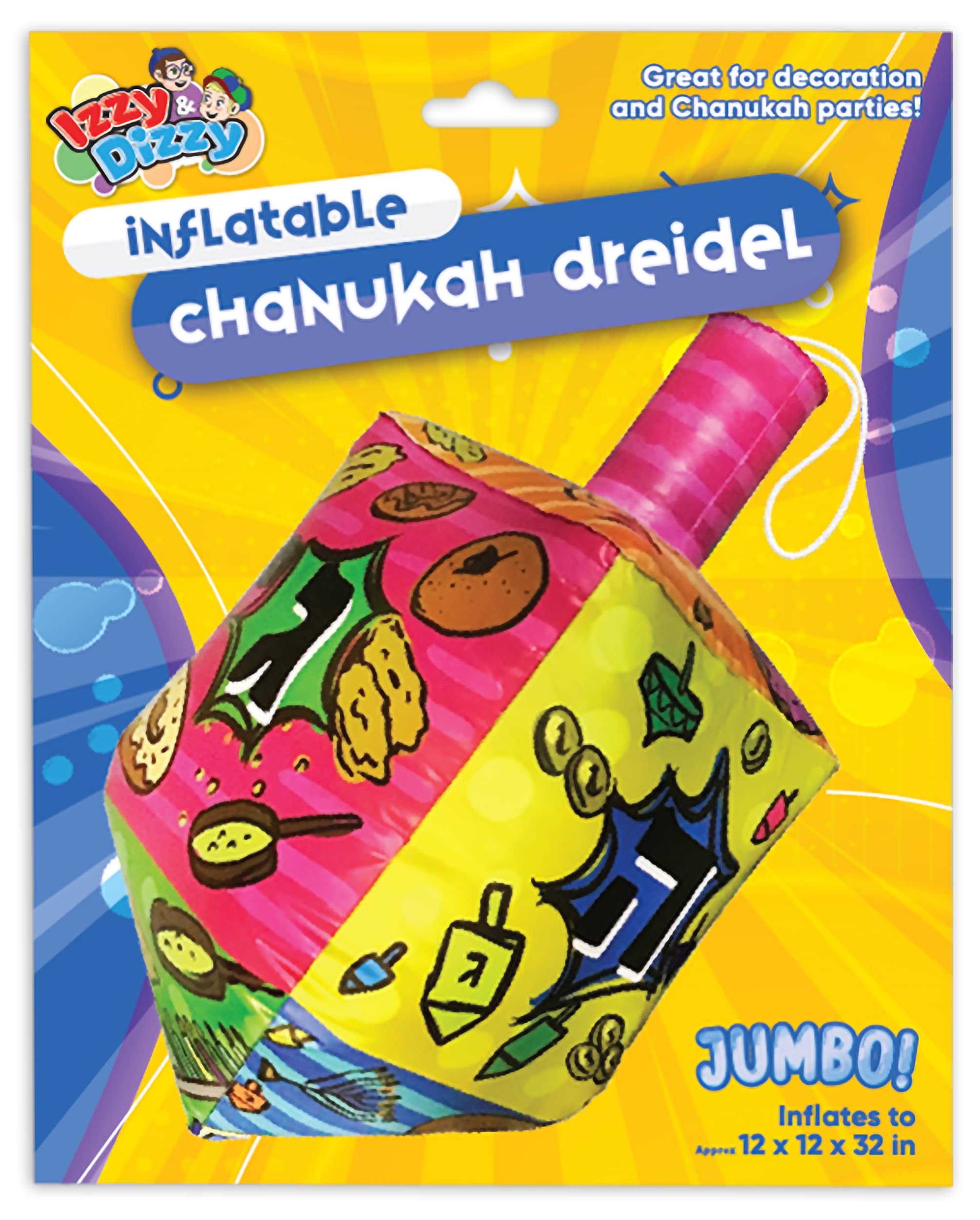 Izzy 'n' Dizzy 36 Inch Inflatable Dreidel - Large Multicolored Inflatable Hanukkah Dreidel - Inflatable Hanukkah Decorations Outdoor