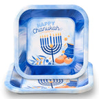 Izzy 'n' Dizzy Hanukkah Plates And Napkins Set - Hanukkah Party Set - 7" And 9" Plates, Cups, Napkins and Tablecloth - Serves 8