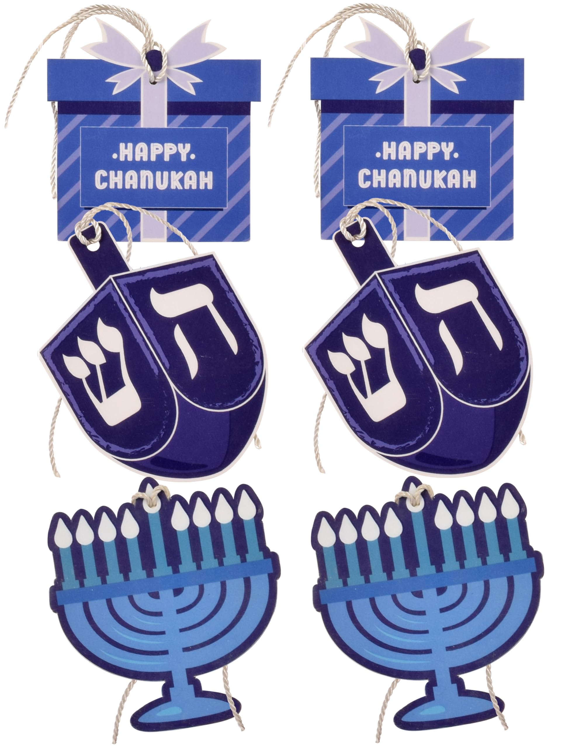 Hanukkah Gift Tags - 6 Hanging Chanukah Gift Tags - Assorted Hannukah Menorah and Dreidel Design - Blue Gift Tag
