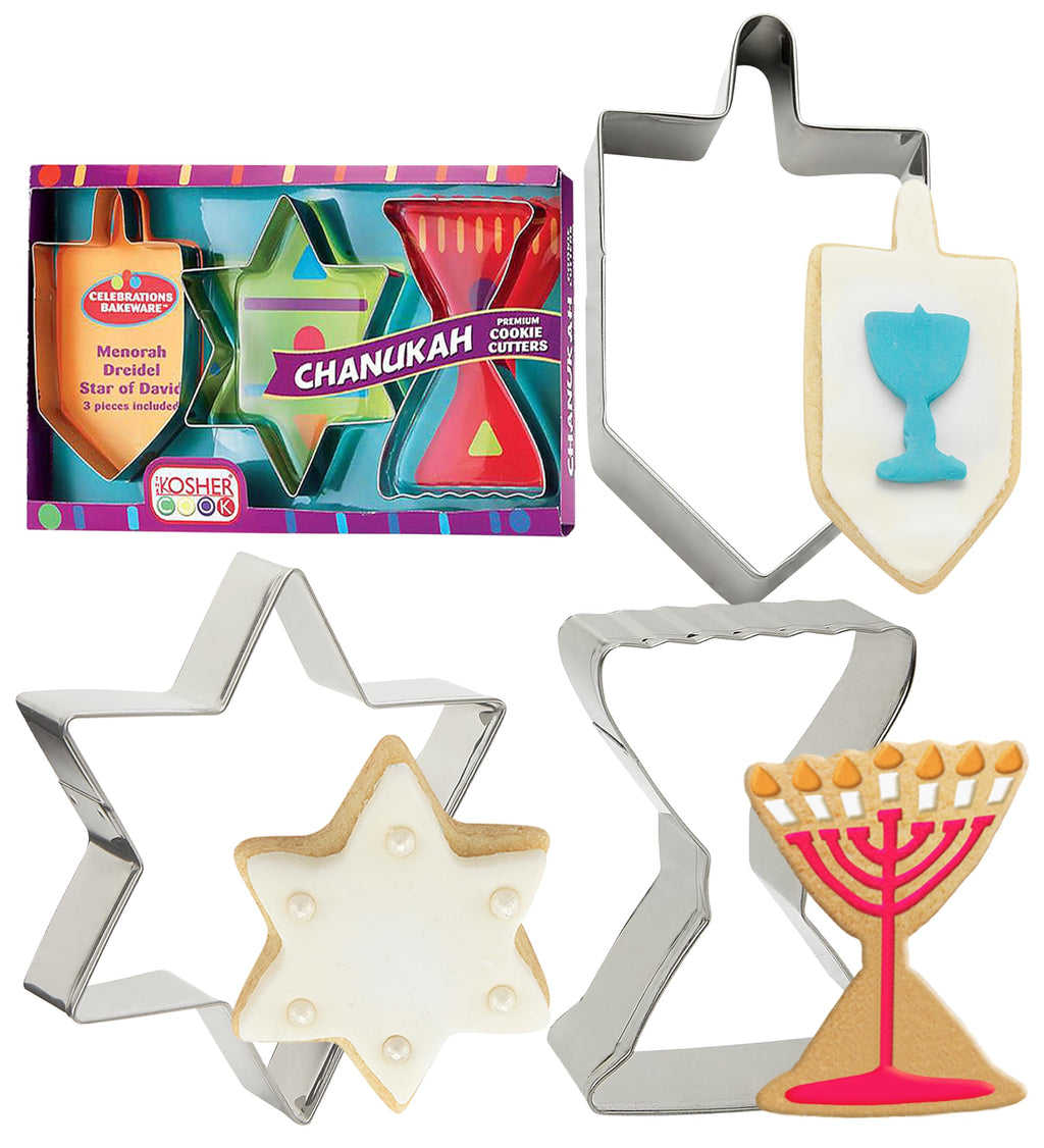 The Kosher Cook Hanukkah Stainless Steel Chanukah Cookie Cutters, 3 Piece Set