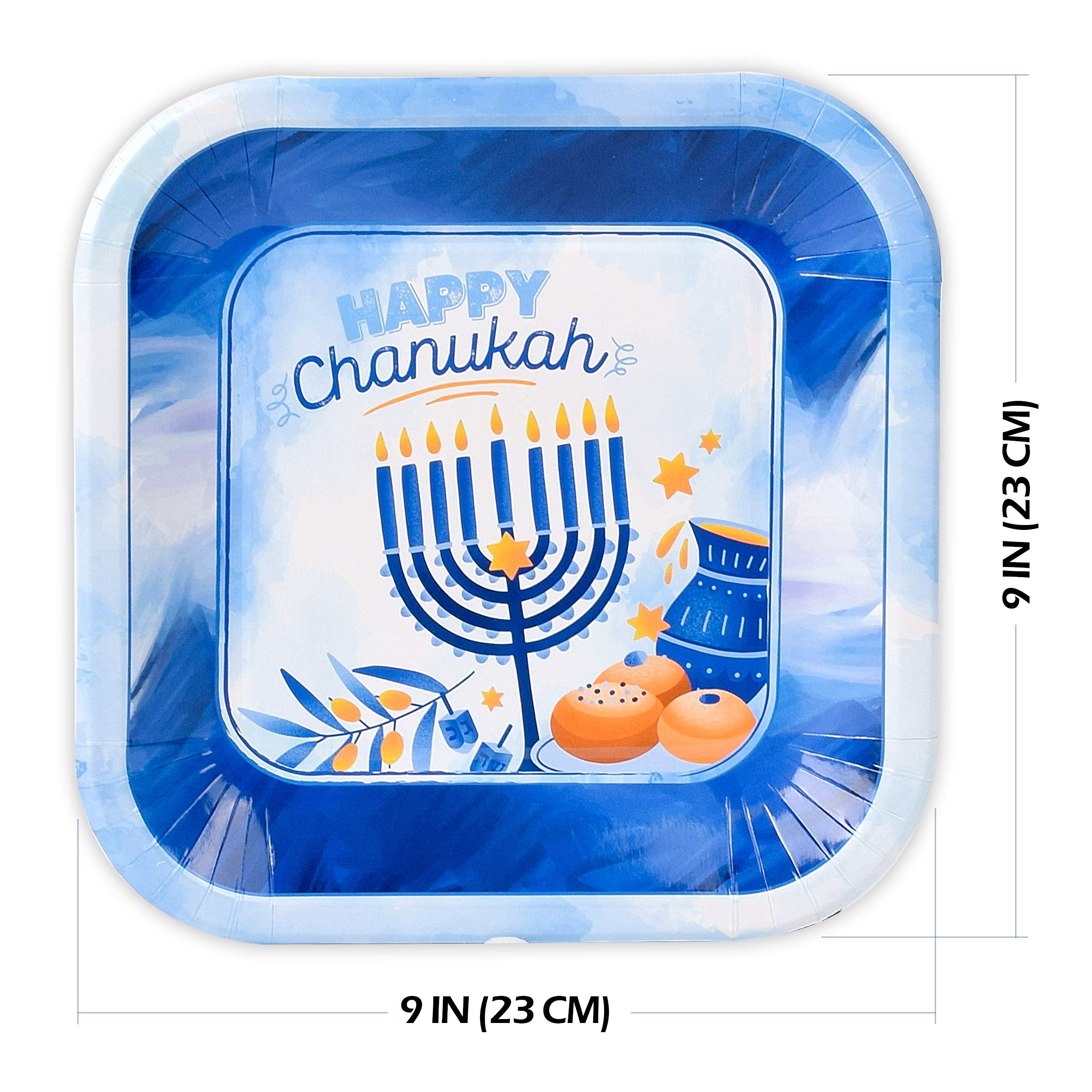 Izzy 'n' Dizzy Hanukkah Plates - 9 Inch - 10 Pack - Hanukkah Paper Goods - Blue and White Chanukah Themed Party Supplies