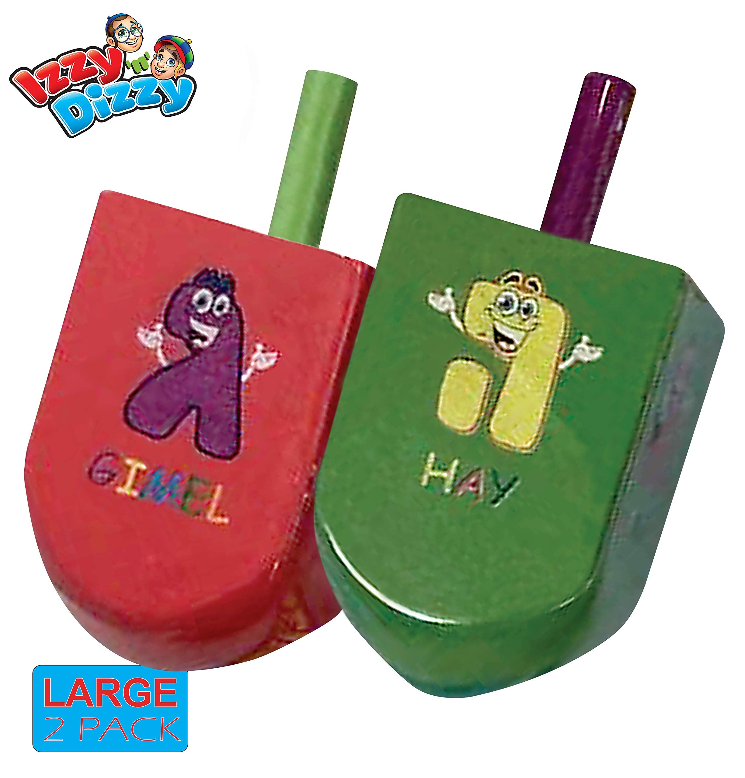 Izzy 'n' Dizzy Hanukkah Dreidels - Extra Large Character Print Wooden Dreidel - 2 Pack