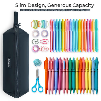Ralnitote Small Pencil Pouch with 180° Open Design, Slim Pencil Case for Girls and Boys, Aesthetic & Cute Pen Bag for School, Office, Makeup or Tech Accessories-Black