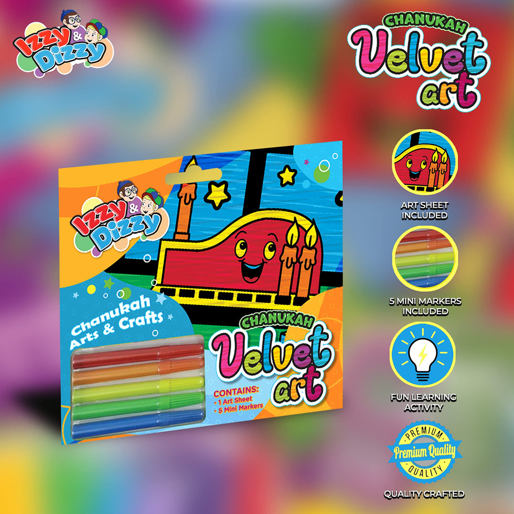 Izzy 'n' Dizzy Chanukah Velvet Art Kit - Includes 5 Markers, 1 Velvet Poster - 7" x 6"- Hanukkah Arts and Crafts - Gifts and Games- 4 Pack