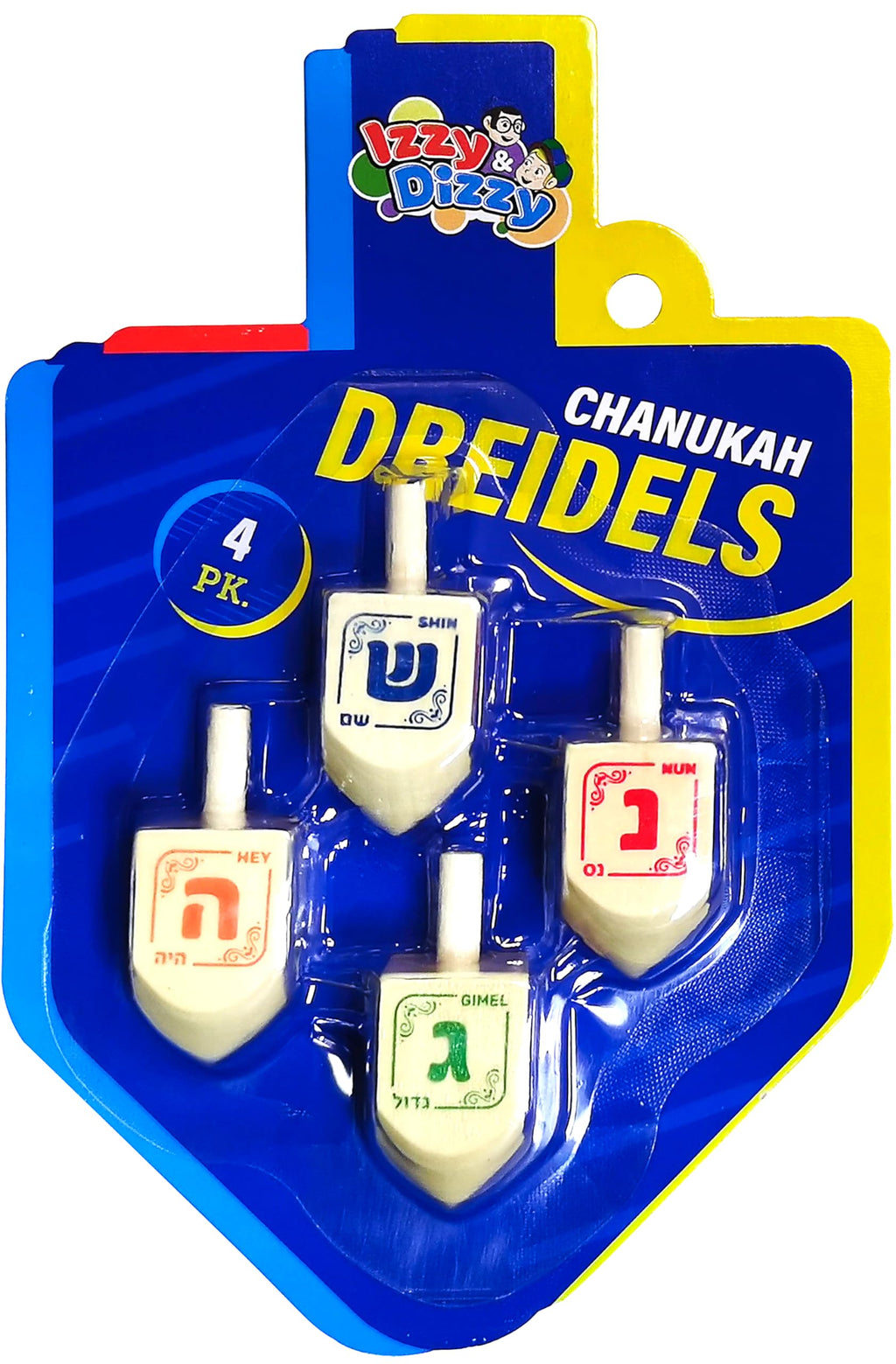 Izzy 'n' Dizzy Hanukkah Natural Wooden Dreidel (Pack of 4) - Medium