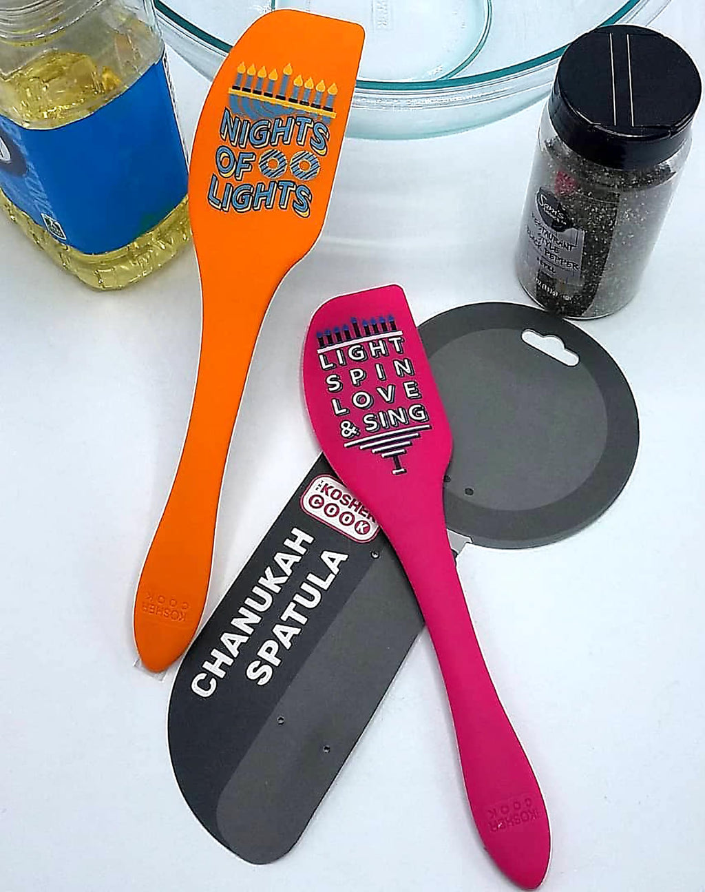 The Kosher Cook Hanukkah Silicone Spatula, Chanukah Kitchen Tools Silicon Spatula, Comfortable Grip Handle, Durable Food Grade Silicone Spatulas - Pink