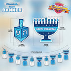 Izzy 'n' Dizzy Happy Hanukkah Banner, Chanukah and Tassel Banner, Holiday Party Decorations - Blue and White