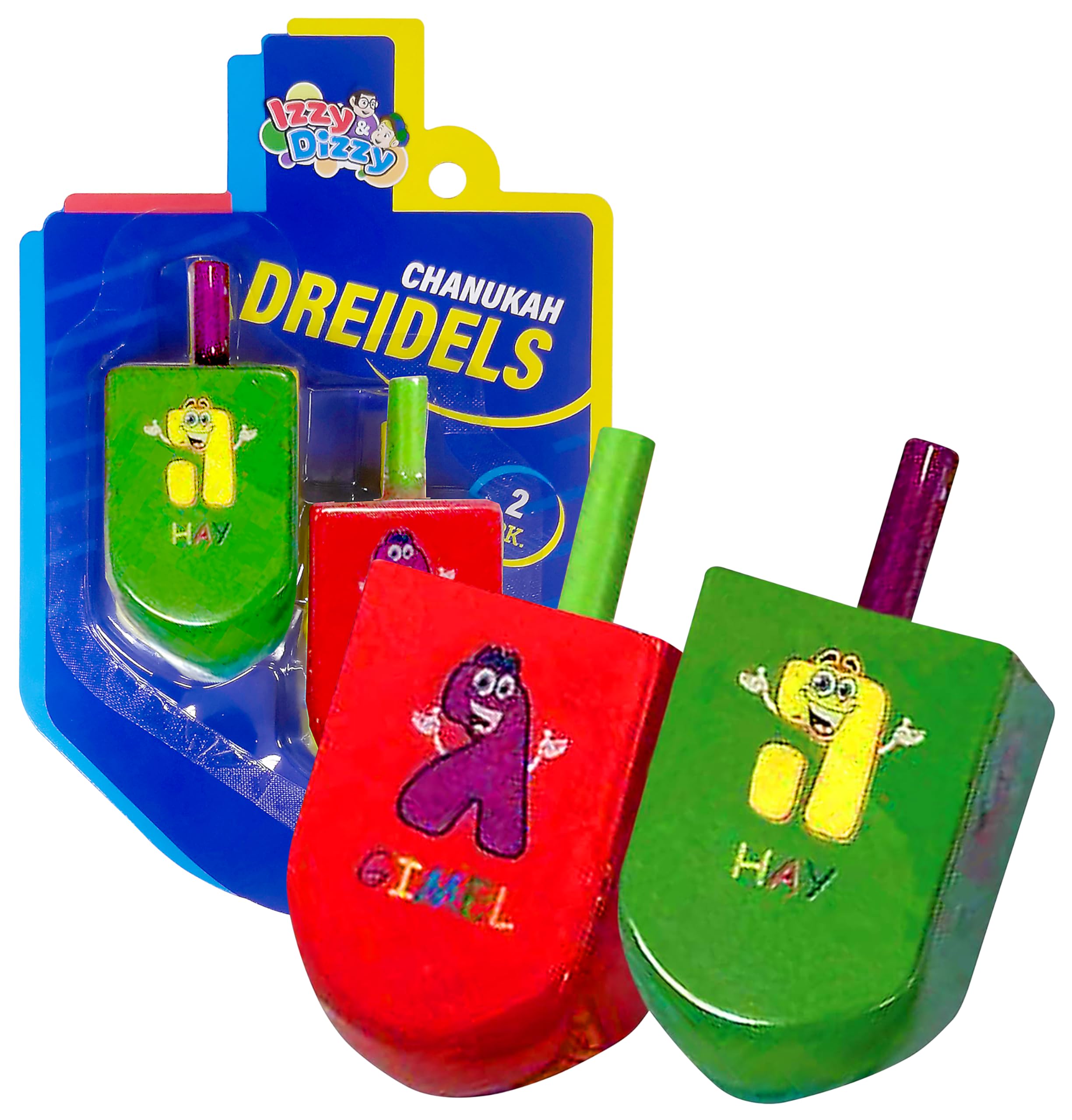 Izzy 'n' Dizzy Hanukkah Dreidels - Extra Large Character Print Wooden Dreidel - 2 Pack