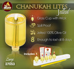 Ner Mitzvah Menorah Jelled Oil Cup Candles - Pre-Filled Hanukkah Chanukah Lights - Olive Oil with Cotton Wick in Glass Cup - Large Size, 44 per Pack, Burns Approx. 2.5 Hours