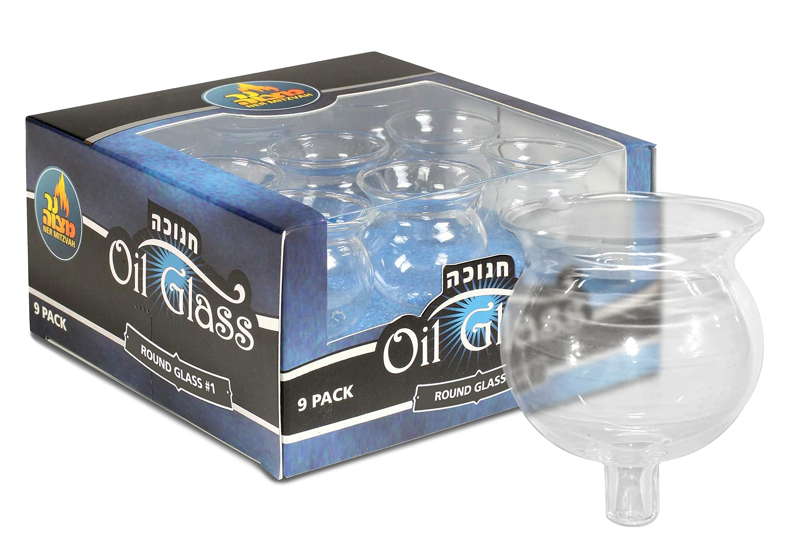 Ner Mitzvah Hanukkah Menorah Glass Oil Cups - Elegant Holders for Oil for Shabbos and Chanukah – Durable Quality, Long-Lasting - Size #1 (9-Pack)