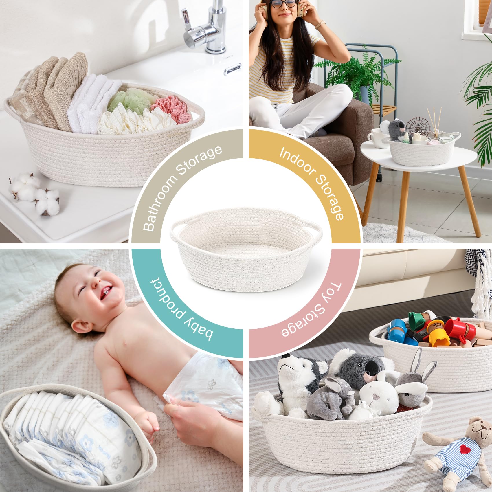 8 Pack Small Woven Basket with Gift Bags and Ribbons, 12"x 8"x 5",  White