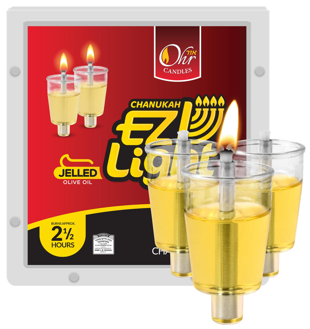 OHR CANDLES Pre - Filled Menorah Oil Cup Candles, Hanukkah Candles EZ Lights, Jelled 100% Olive Oil with Cotton Wick in Plastic Cup, Medium (Pack of 44) - Burns Approx, 1/2 Hrs