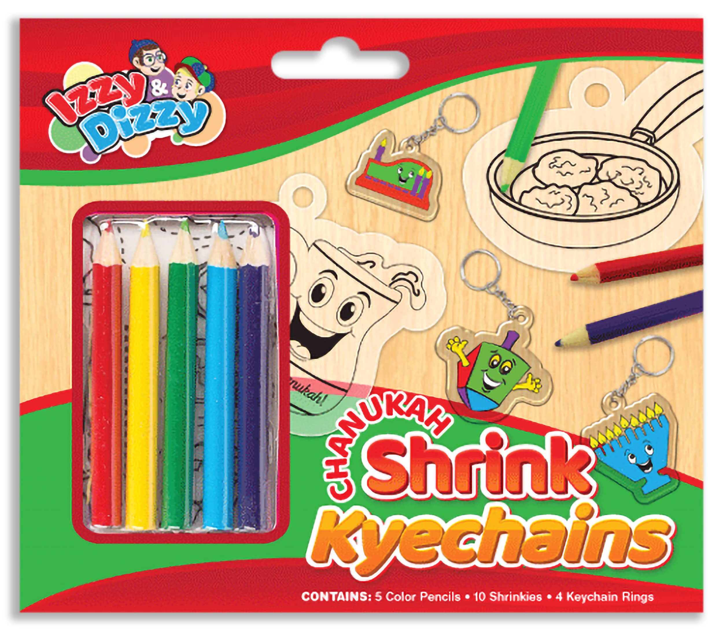 Izzy 'n' Dizzy Hanukkah Shrink Keychains Kids Coloring Kit - Chanukah Coloring Kits for Kids - Color it, Shrink it, Hang it - Hannukah Kids Arts and Crafts