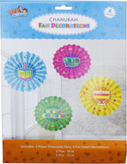 Hanukkah Paper Fan Decoration - 16 Pack - Menorahs, Dreidels, Happy Chanuka and Chanukah Sameach - Hanukkah Party Decorations and Supplies - Izzy 'n' Dizzy