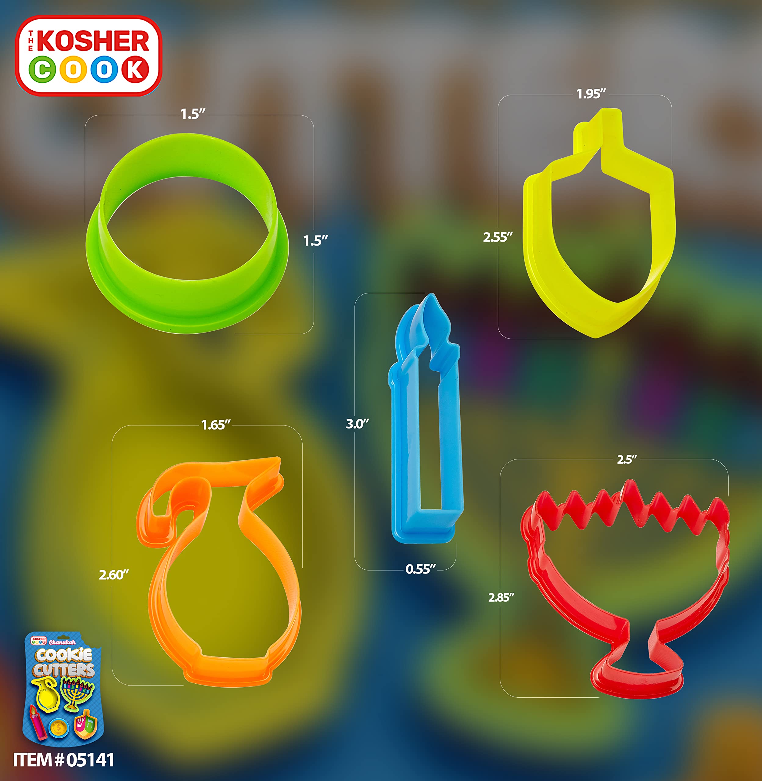 The Kosher Cook Hanukkah Plastic Chanukah Cookie Cutters, 5 Piece Set