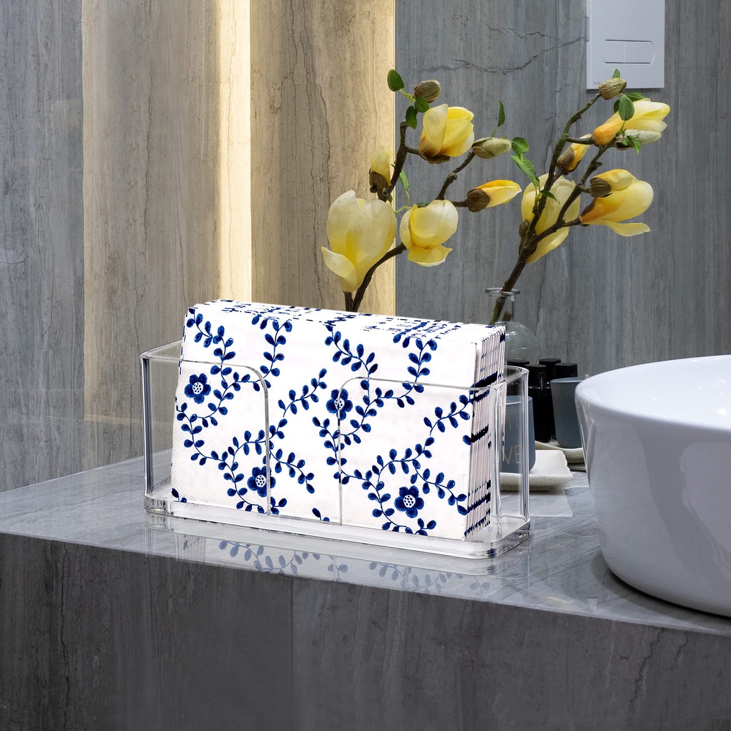 Amazing Abby Acrylic Guest Towel Napkin Holder (8.5"x4.5"), Plastic Napkin Dispenser with Non-Slip Pads, Clear Napkin Stand, Great for Kitchen Counter, Dining Table, Bathroom Vanity, and More