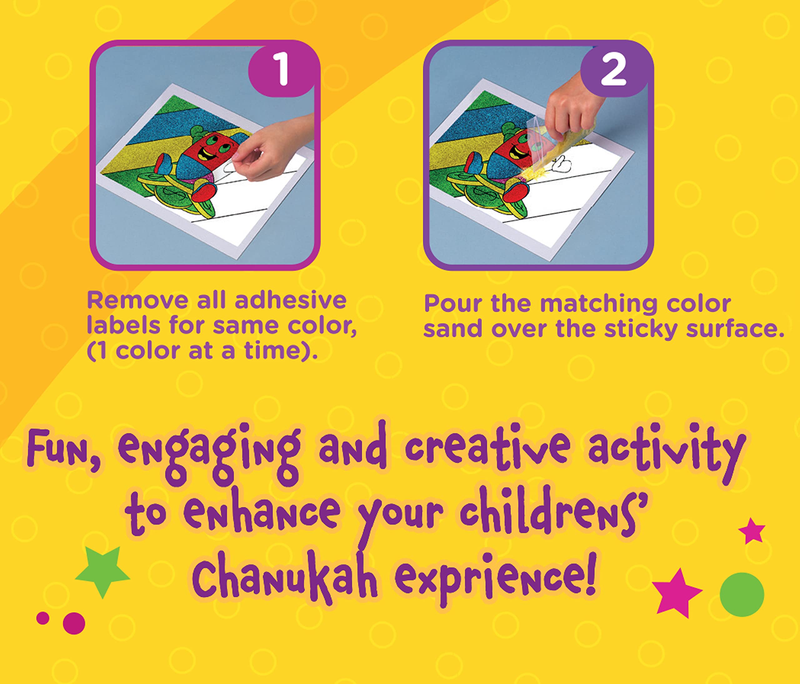 Izzy 'n' Dizzy Chanukah Sand Art Kit - Includes 8 Colored Sand Packs, 1 Poster - 7" x 6" - Hanukkah Arts and Crafts - Gifts and Games